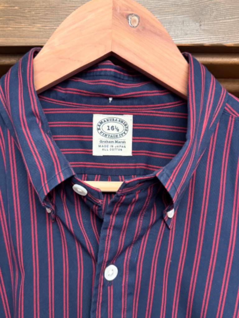 Kamakura Shirts Vintage Ive Navy Blue/Red Stripe Button Down Shirt, Size 16.5 — image 3 of 5